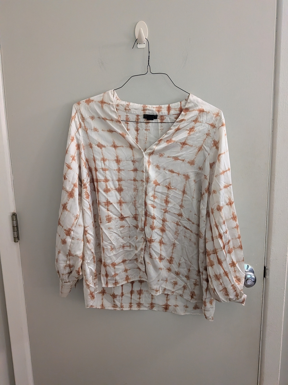 Halogen Clay Orange Ivory Tie Dye Polyester Satin Blouse Plus Size 1X Mob Wife